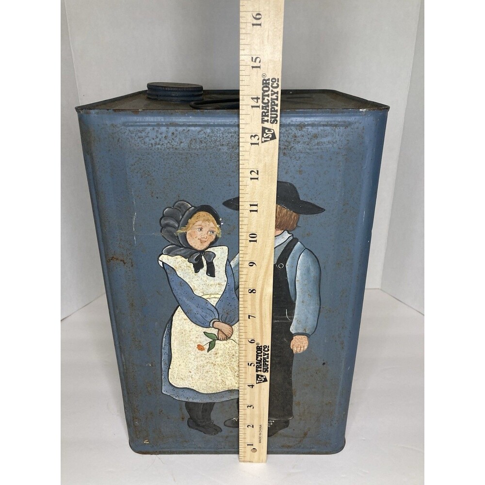 Vintage Folk Art Hand Painted Tin Berry Bucket Pail w/ Lid Farmhouse Country - Picture 6 of 8